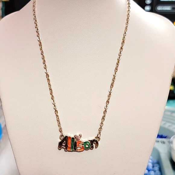 Allison Personalized Disney Mickey Ears Necklace. Silver tone 14"-16.5"L - Picture 2 of 3